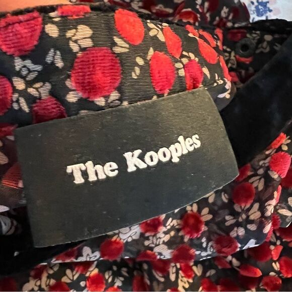 The Kooples Paris Black Semi Sheer Velvet Red Cherry Blossom Blouse - Picture 9 of 10